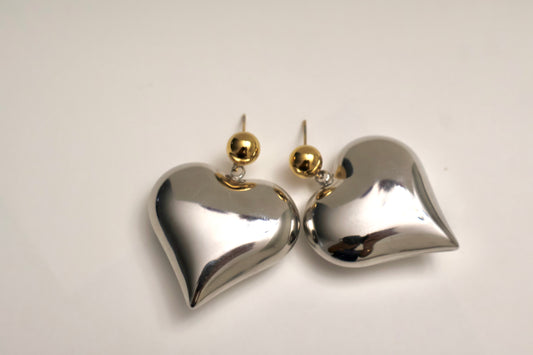 Bruna: Silver and Gold Mixed Earrings with Modern Heart Design